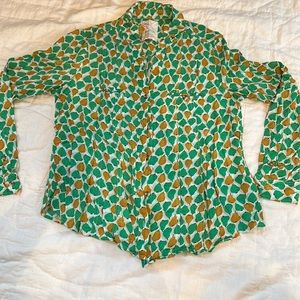 Conversation by Anthropologie. Green and yellow pear light weight button up